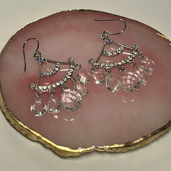 CRYSTAL BEADED SWAROVSKI CRYSTAL FAN CHANDELIER EARRINGS - Picture 6 of 6
